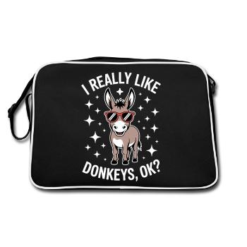 Esel Spruch Esel Lustiges Esel Geschenk - Retro Tasche - Schwarz/Weiß - Hinten