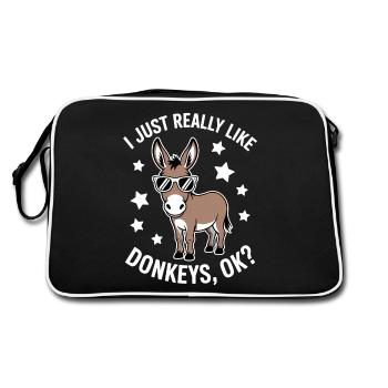 Esel Spruch Esel Lustiges Esel Geschenk - Retro Tasche - Schwarz/Weiß - Hinten