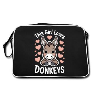 Esel Spruch Mädchen Esel Lustiges Esel Geschenk - Retro Tasche - Schwarz/Weiß - Hinten