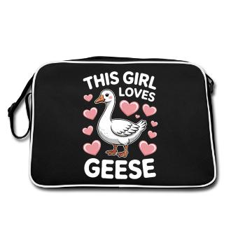 Gans Spruch Mädchen Gänse Lustiges Gans Geschenk - Retro Tasche - Schwarz/Weiß - Hinten