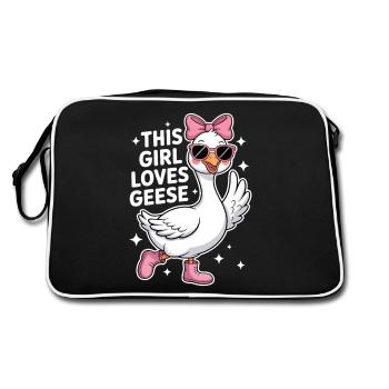 Gans Spruch Mädchen Gänse Lustiges Gans Geschenk - Retro Tasche - Schwarz/Weiß - Hinten