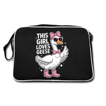 Gans Spruch Mädchen Gänse Lustiges Gans Geschenk - Retro Tasche - Schwarz/Weiß - Hinten