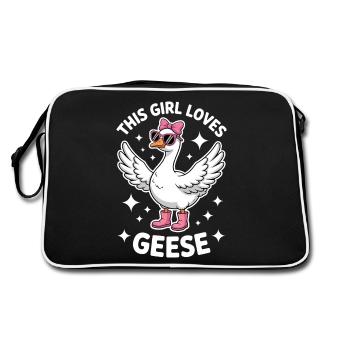 Gans Spruch Mädchen Gänse Lustiges Gans Geschenk - Retro Tasche - Schwarz/Weiß - Hinten