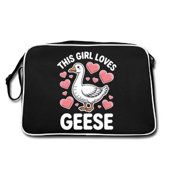 Gans Spruch Mädchen Gänse Lustiges Gans Geschenk - Retro Tasche - Schwarz/Weiß - Hinten