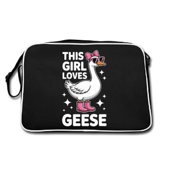 Gans Spruch Mädchen Gänse Lustiges Gans Geschenk - Retro Tasche - Schwarz/Weiß - Hinten