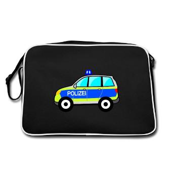 Polizeiauto, Polizei, deutsche Polizei, Blaulicht - Retro Tasche - Schwarz/Weiß - Hinten