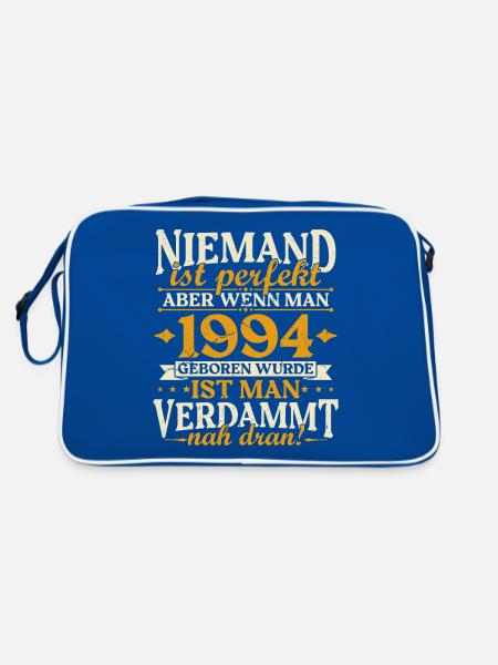 Jahrgang 1994 geboren Geburtstag Geburtstagsspruch - Retro Tasche - Blau/Weiß - Hinten
