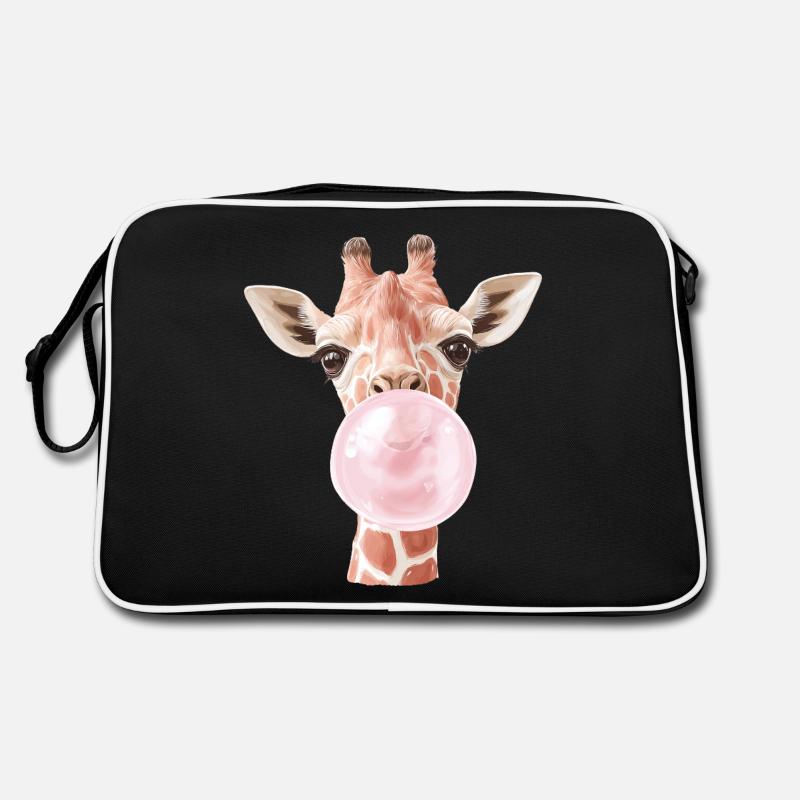 Lustige Giraffe Kaugummi Blase - Retro Tasche - Schwarz/Weiß