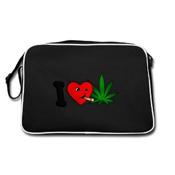 Ich liebe es, Gras zu rauchen - Retro Tasche - Schwarz/Weiß - Hinten