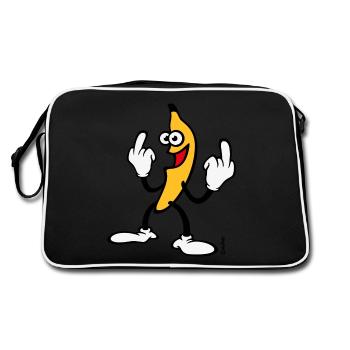 Happy Banana / Banane (Stinkefinger Fuck Off, PNG) - Retro Tasche - Schwarz/Weiß - Hinten