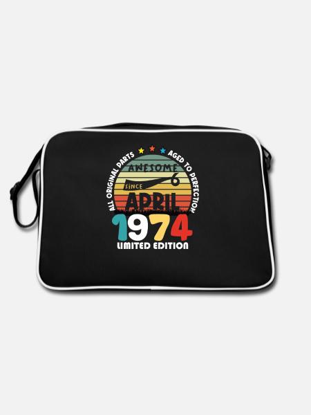 50 Jahre alt Baujahr 1974 Jahrgang April 1974 - Retro Tasche - Schwarz/Weiß - Hinten