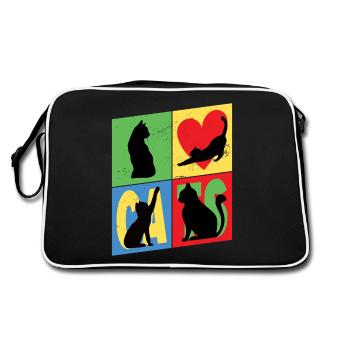 Cat Silhouettes Cat Lover Vintage Retro - Retro Bag - black/white - Back