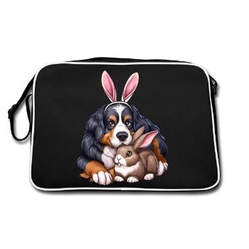 Bernese Mountain Dog and Hare - Retro Bag - black/white - Back