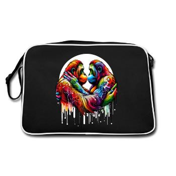 Orang-Utan Liebe - Farbberührung - Retro Tasche - Schwarz/Weiß - Hinten