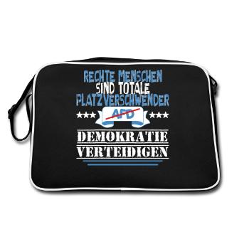 AfD stoppen gegen rechts Demokratie verteidigen - Retro Tasche - Schwarz/Weiß - Hinten