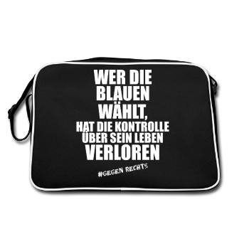 AfD stoppen gegen rechts Demokratie verteidigen - Retro Tasche - Schwarz/Weiß - Hinten