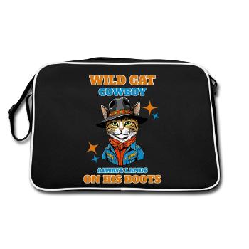 Wildkatze Cowboy landet immer auf seinen Stiefeln - Retro Tasche - Schwarz/Weiß - Hinten