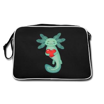 Axolotl vert foncé tenant un cœur rouge - Sac Retro - noir/blanc - Dos