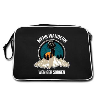 Mehr Wandern Weniger Sorgen - Outdoor-Enthusiast - Retro Tasche - Schwarz/Weiß - Hinten