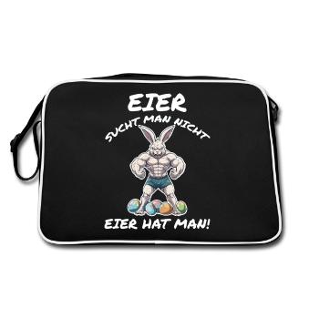 Eier sucht man nicht Ostern - Retro Tasche - Schwarz/Weiß - Hinten