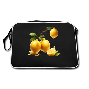 Zitronenzweig mit reifen Früchten – Digital Art - Retro Tasche - Schwarz/Weiß - Hinten