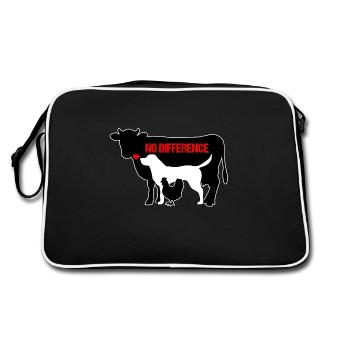 Hund Kuh Hühner No Difference Tiere Vegan Geschenk - Retro Tasche - Schwarz/Weiß - Hinten