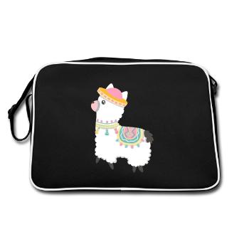 Alpaca Lama Gift Idea - Retro Bag - black/white - Back
