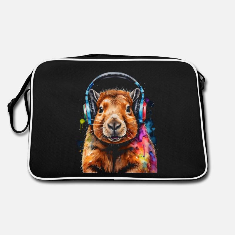 Capybara Kopfhörer Capy Bunt Tier Design Print Retro Tasche
