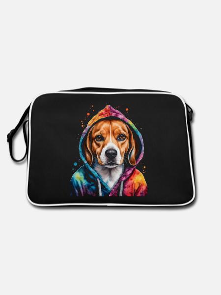 Beagle Hoodie Dog Colorful Funny Animal Design Print - Retro Bag - black/white - Back
