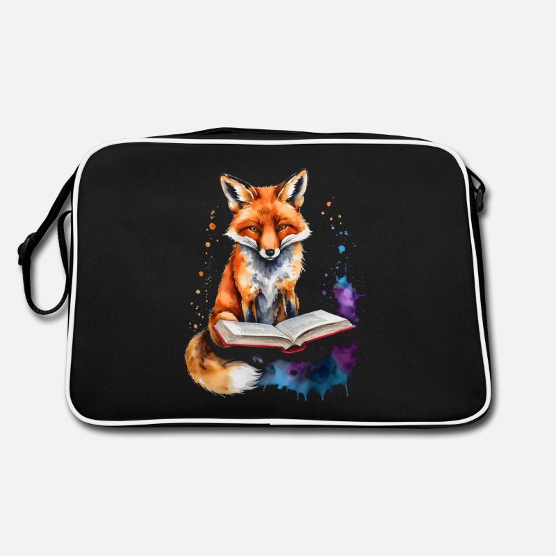 Fuchs Lesen Buch Bunt Tier Design Print - Retro Tasche - Schwarz/Weiß