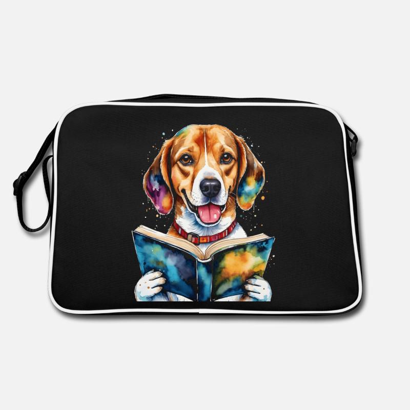 Beagle Lesen Buch Hund Lustig Tier Design Print Retro Tasche