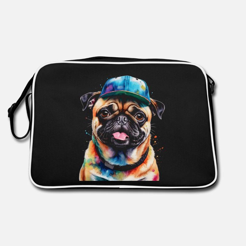 Mops Snapback Cap Hund Bunt Lustig Design Print Retro Tasche