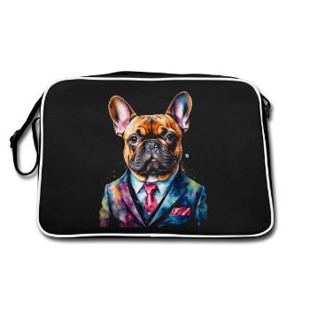 Französische Bulldogge Anzug Frenchie Hund Tier - Retro Tasche - Schwarz/Weiß - Hinten