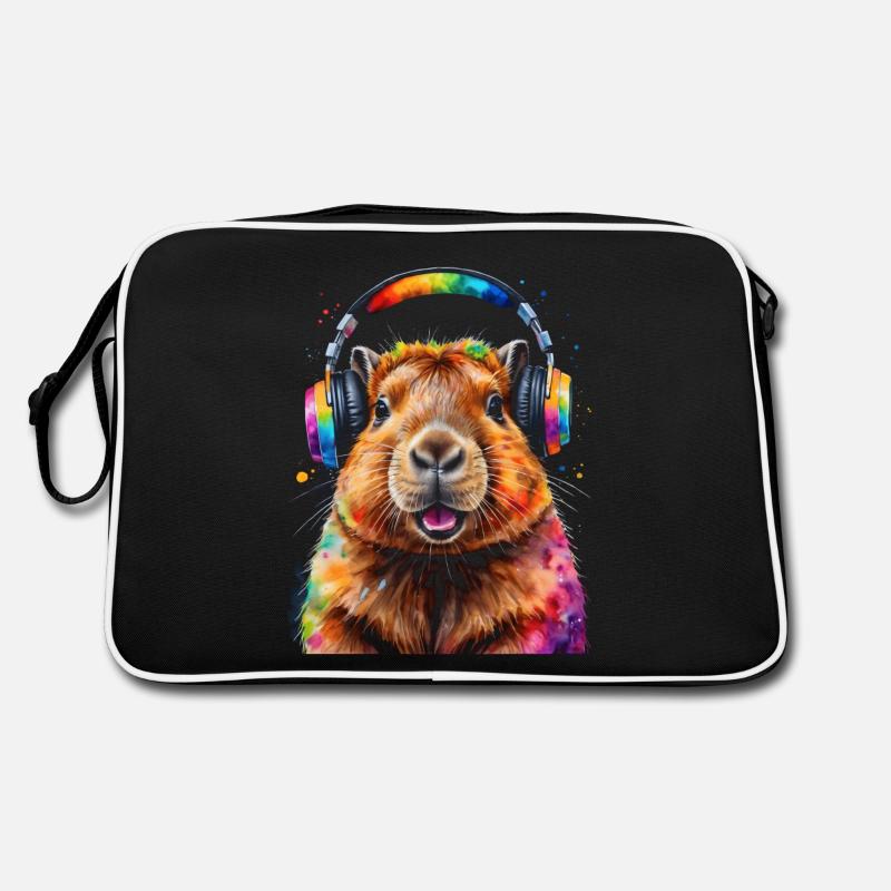 Capybara Kopfhörer Capy Bunt Tier Design Print Retro Tasche