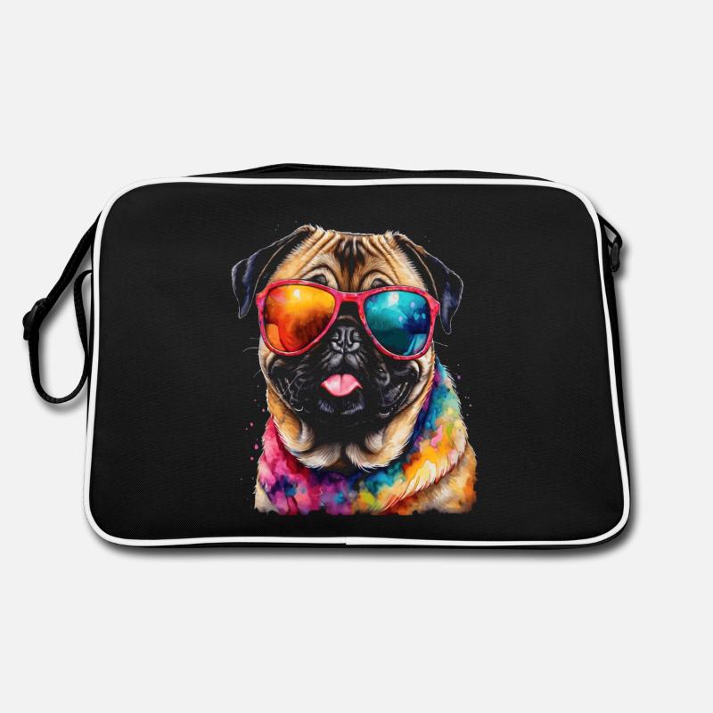 Mops Sonnenbrille Hund Bunt Lustig Design Print Retro Tasche