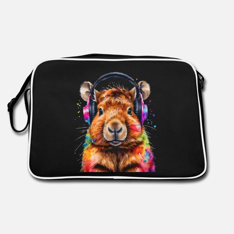 Capybara Kopfhörer Capy Bunt Tier Design Print Retro Tasche