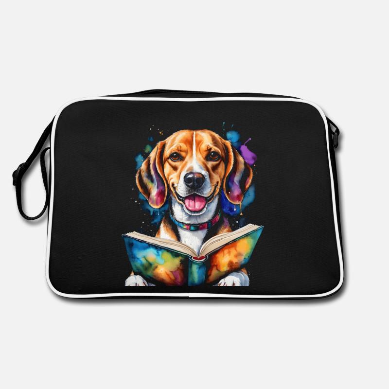 Beagle Lesen Buch Hund Lustig Tier Design Print Retro Tasche