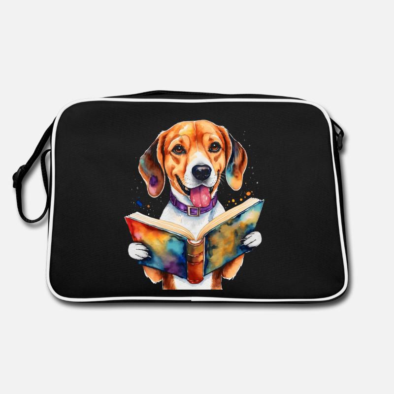 Beagle Lesen Buch Hund Lustig Tier Design Print Retro Tasche