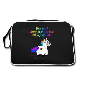 Einhorn Glitzer Pups | Einhornpups - Retro Tasche - Schwarz/Weiß - Hinten