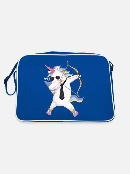 Dabbing unicorn with bow and arrow gift - Retro Bag - blue/white - Back