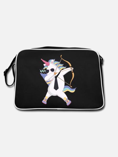Dabbing unicorn with bow and arrow gift - Retro Bag - black/white - Back