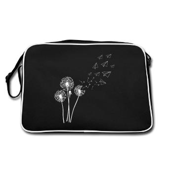 Dandelion with flying spore paper airplane - Retro Bag - black/white - Back