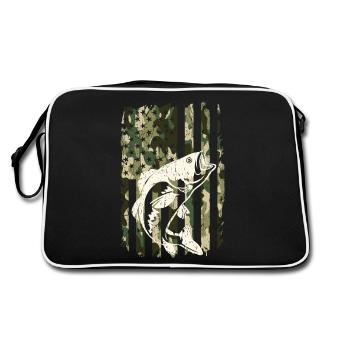 Barschangeln Camouflage Angler Fischen - Retro Tasche - Schwarz/Weiß - Hinten