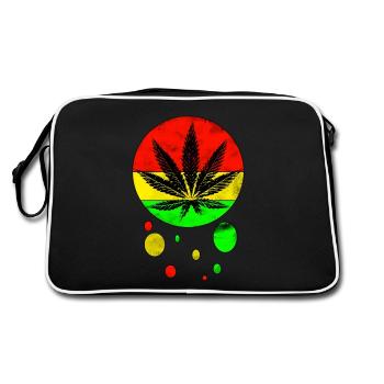 Weed Hanf Kiffer Kiffen Flecken Farbklecks Tee - Retro Tasche - Schwarz/Weiß - Hinten