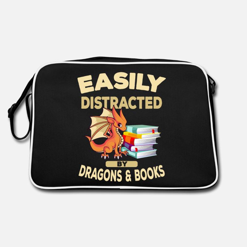 Easily Distracted By Dragons and Books Geschenk Retro Tasche