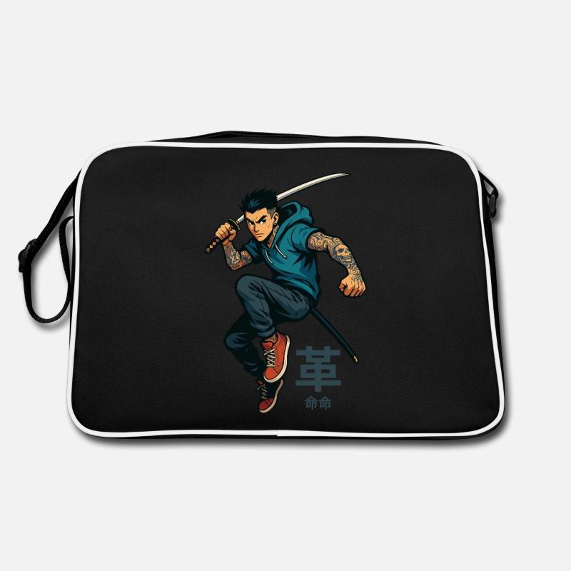 Cooler Samurai mit Katana Retro Tasche