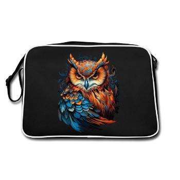 Owl Bird Ornament Nature Eagle Owl Mystical Colorful Art - Retro Bag - black/white - Back