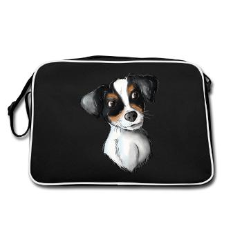 Jack Russell Pattern 3 - Retro Tasche - Schwarz/Weiß - Hinten