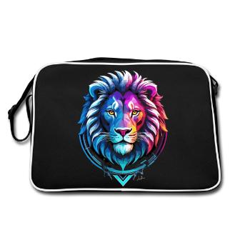 Rotes und blaues Löwensymbol - Retro Tasche - Schwarz/Weiß - Hinten