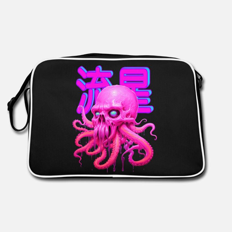 PINK OCTOPUS SCULL! - Retro Tasche - Schwarz/Weiß